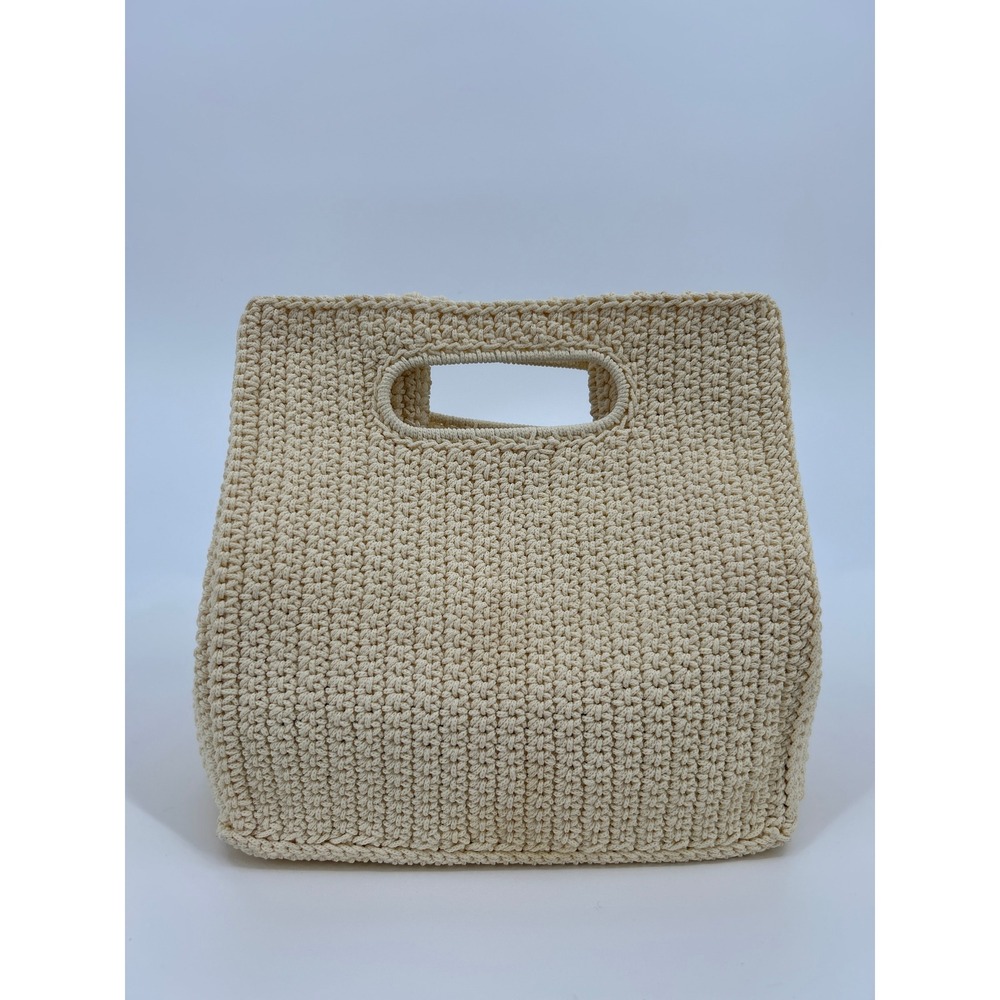 Unbranded Cream Crochet Woven Top Handle Bag Minimalist Knit Lunch Tote Beige